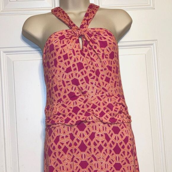LAUNDRY by SHELLI SEGAL Printed Mediterranean Maxi Halter Dress Womens Medium - Picture 2 of 13